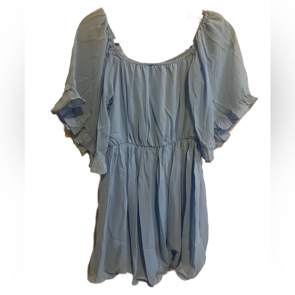 NWT— Feditch— Light Blue Chiffon Off-Shoulder Mini Dress, size SM - Picture 8 of 9